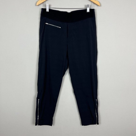 Athleta Pants Womens 10 Black Mod Trekkie Crop Zip Ankle Nylon Stretch Ripstop - Picture 1 of 13